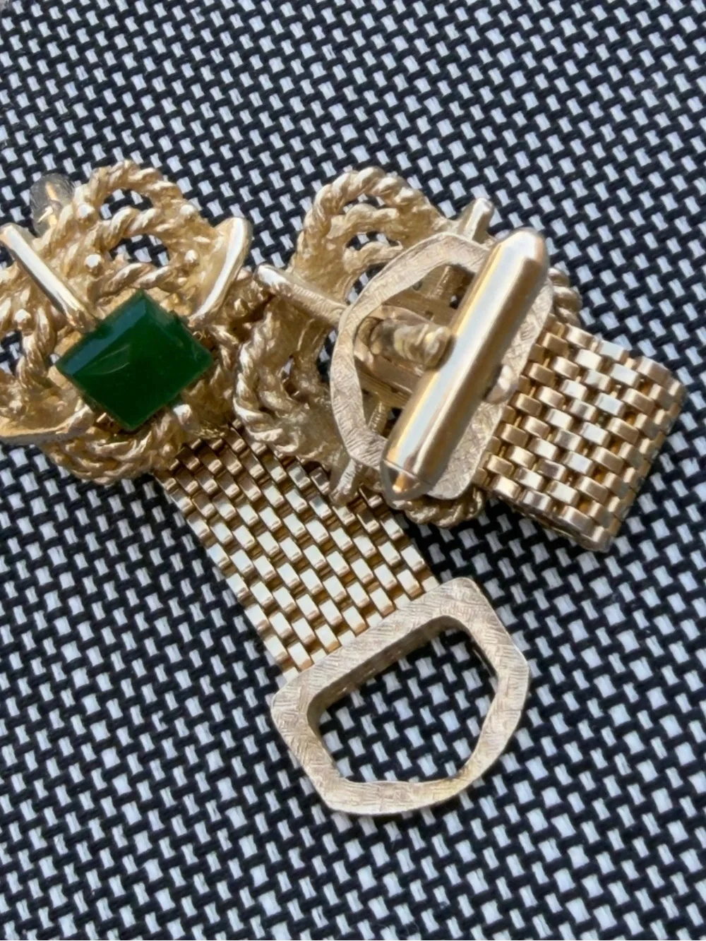 Vintage Gold-Tone cuff links with Green Stone Accents